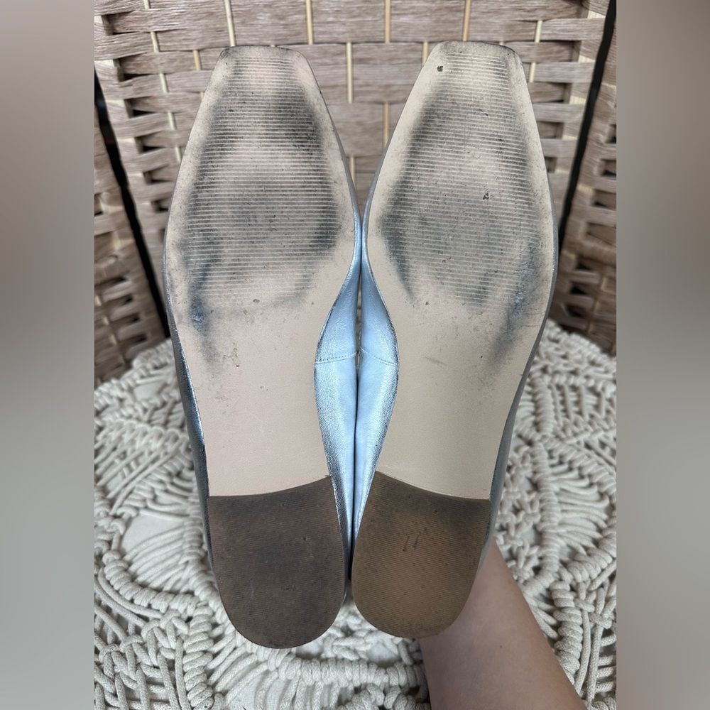 Nordstrom Silver Metallic Square Toe Mary Jane Flats - Size 11 - Picture 9 of 10